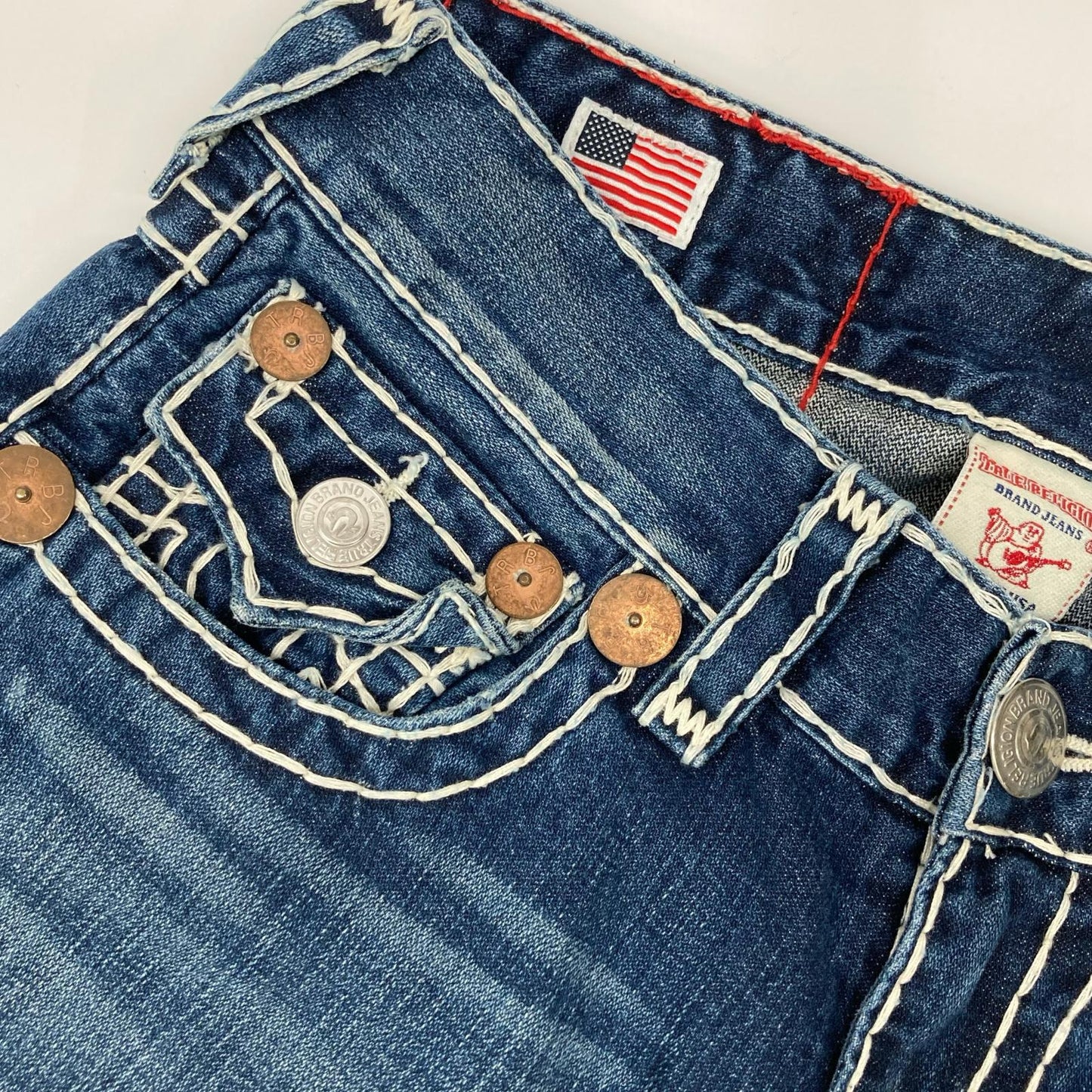 TRUE RELIGION トゥルーレリジョン BILLY 　SUPER　インディゴ 極太ステッチ ストレートデニム 34 ボトムス
