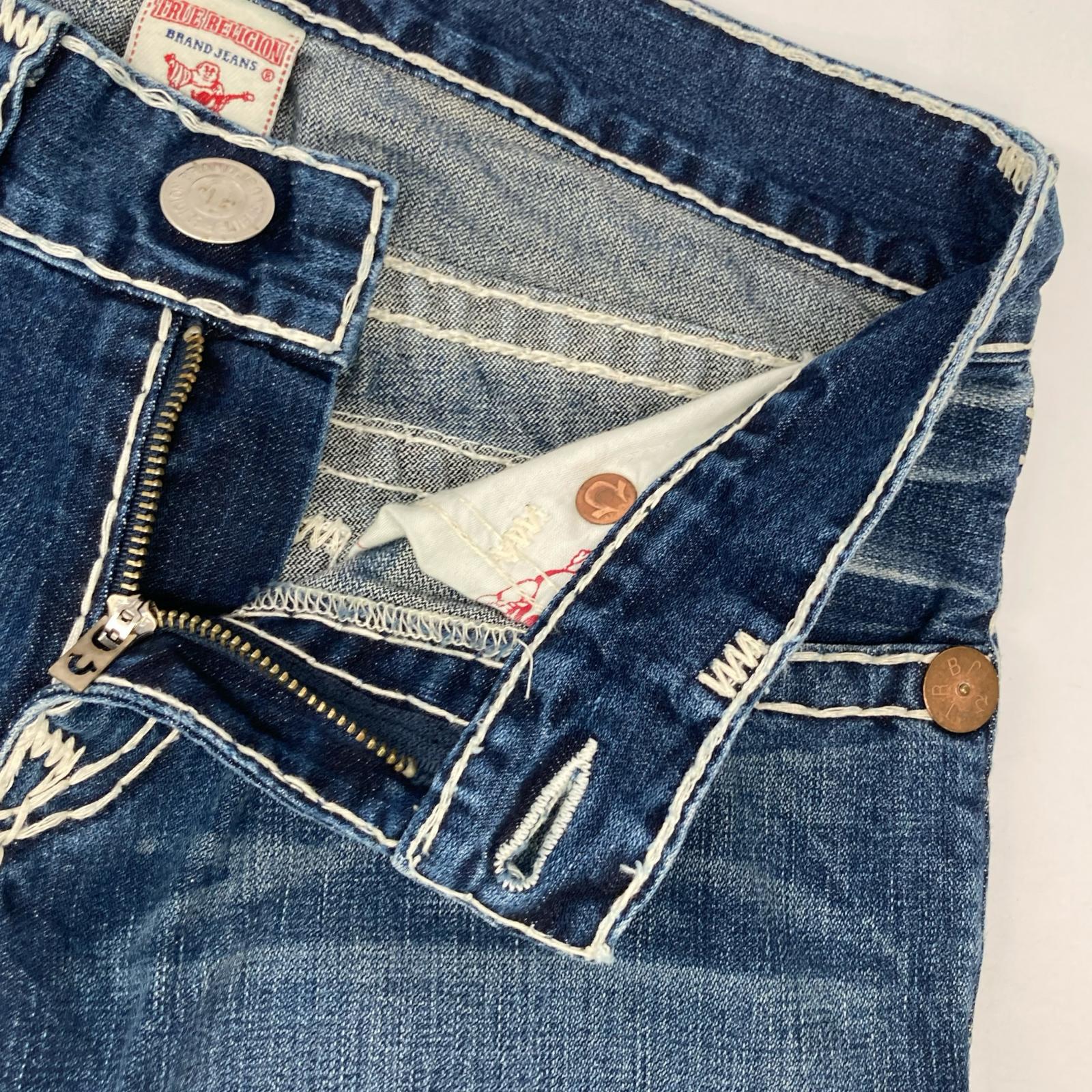 TRUE RELIGION トゥルーレリジョン BILLY 　SUPER　インディゴ 極太ステッチ ストレートデニム 34 ボトムス