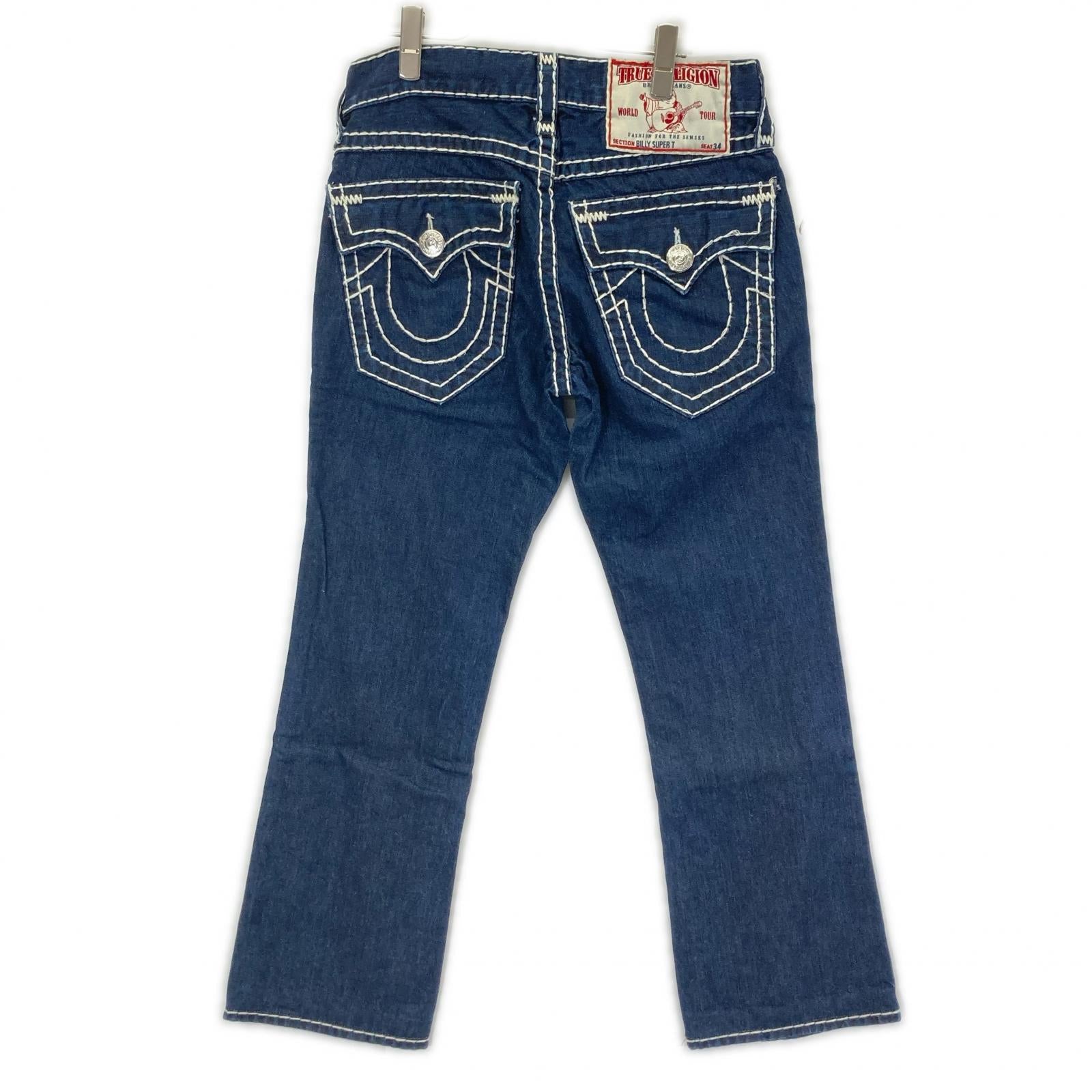 TRUE RELIGION トゥルーレリジョン JOEY SUPER　ネイビー 極太ステッチ ストレートデニム 34 ボトムス
