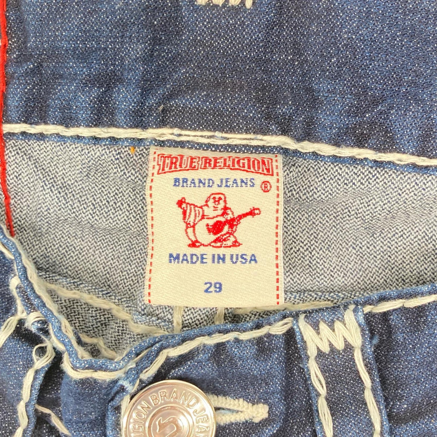 TRUE RELIGION トゥルーレリジョン JOEY SUPER　ネイビー 極太ステッチ ストレートデニム 34 ボトムス