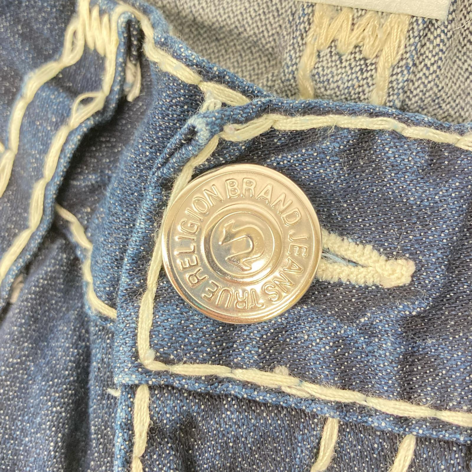 TRUE RELIGION トゥルーレリジョン JOEY SUPER　ネイビー 極太ステッチ ストレートデニム 34 ボトムス