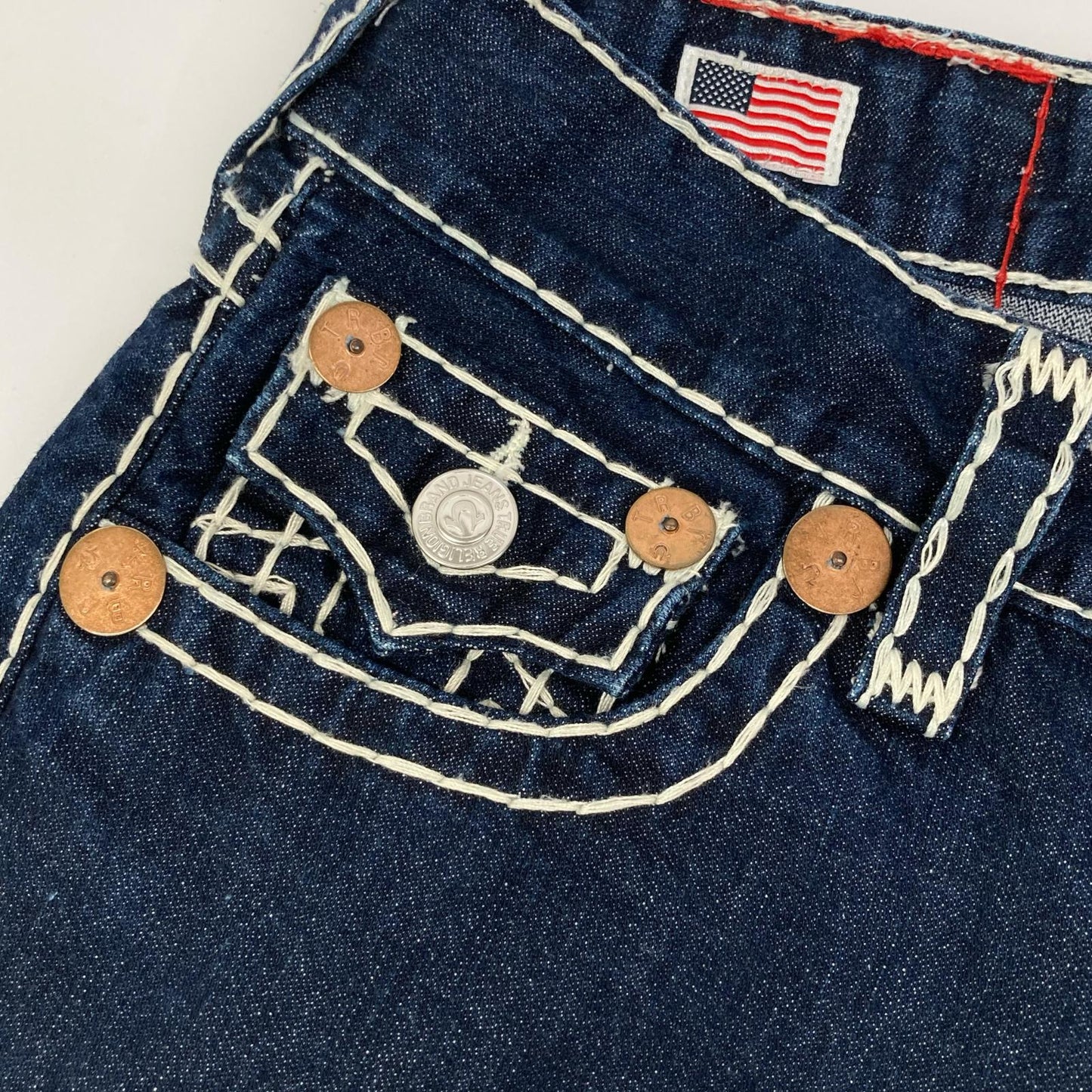 TRUE RELIGION トゥルーレリジョン JOEY SUPER　ネイビー 極太ステッチ ストレートデニム 34 ボトムス