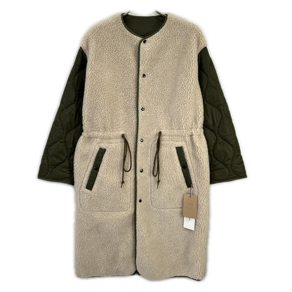 JANE SMITH ジェーンスミス グリーン ノーカラーリバーシブルボアキルトコート ジャケット