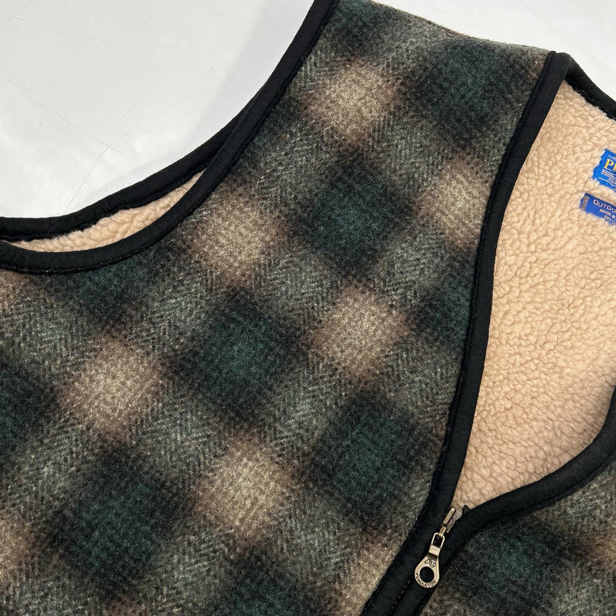 PENDLETON Pendleton Green Ombre-check wool boa vest Vest