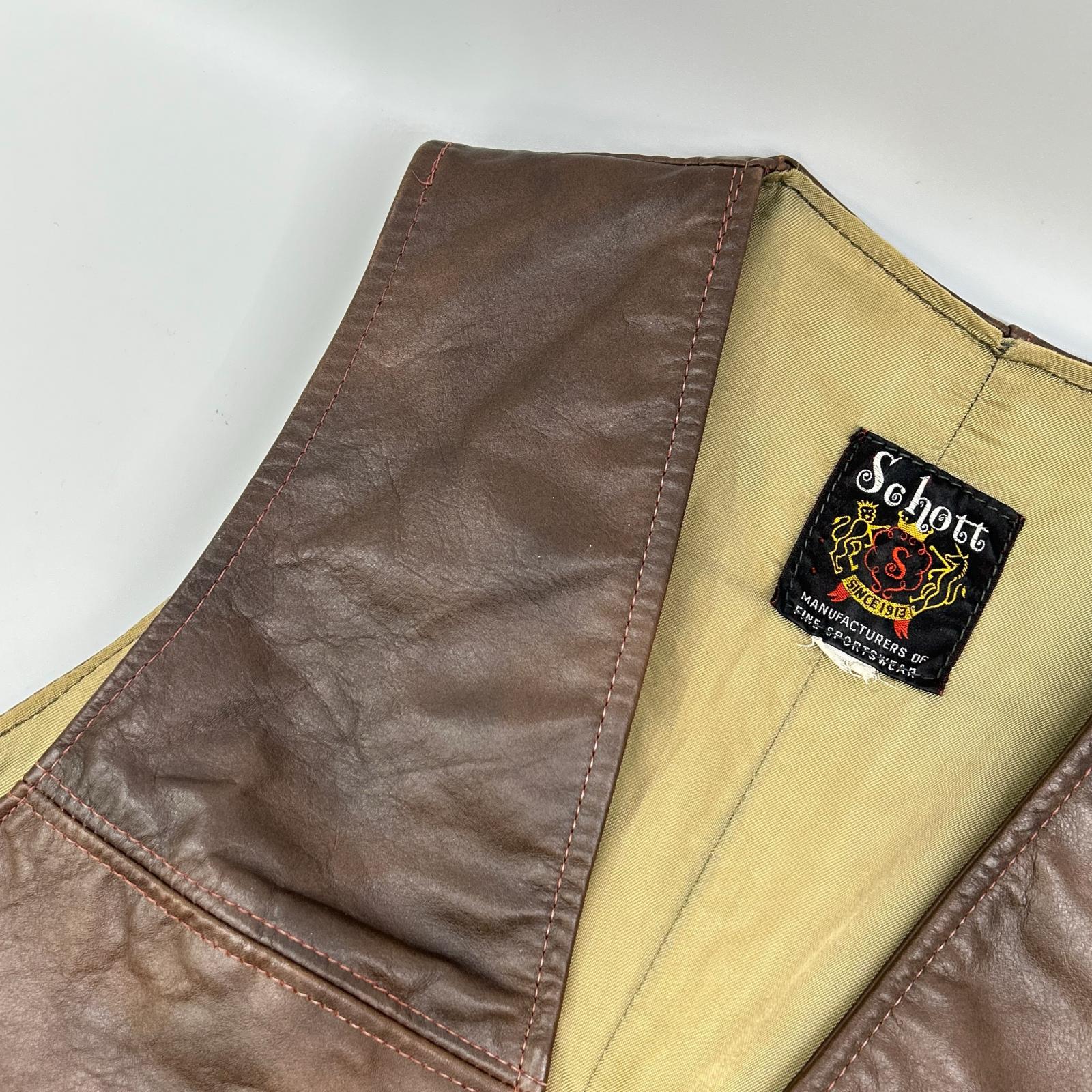 schott ショット ブラウン レザー ジレ ベスト