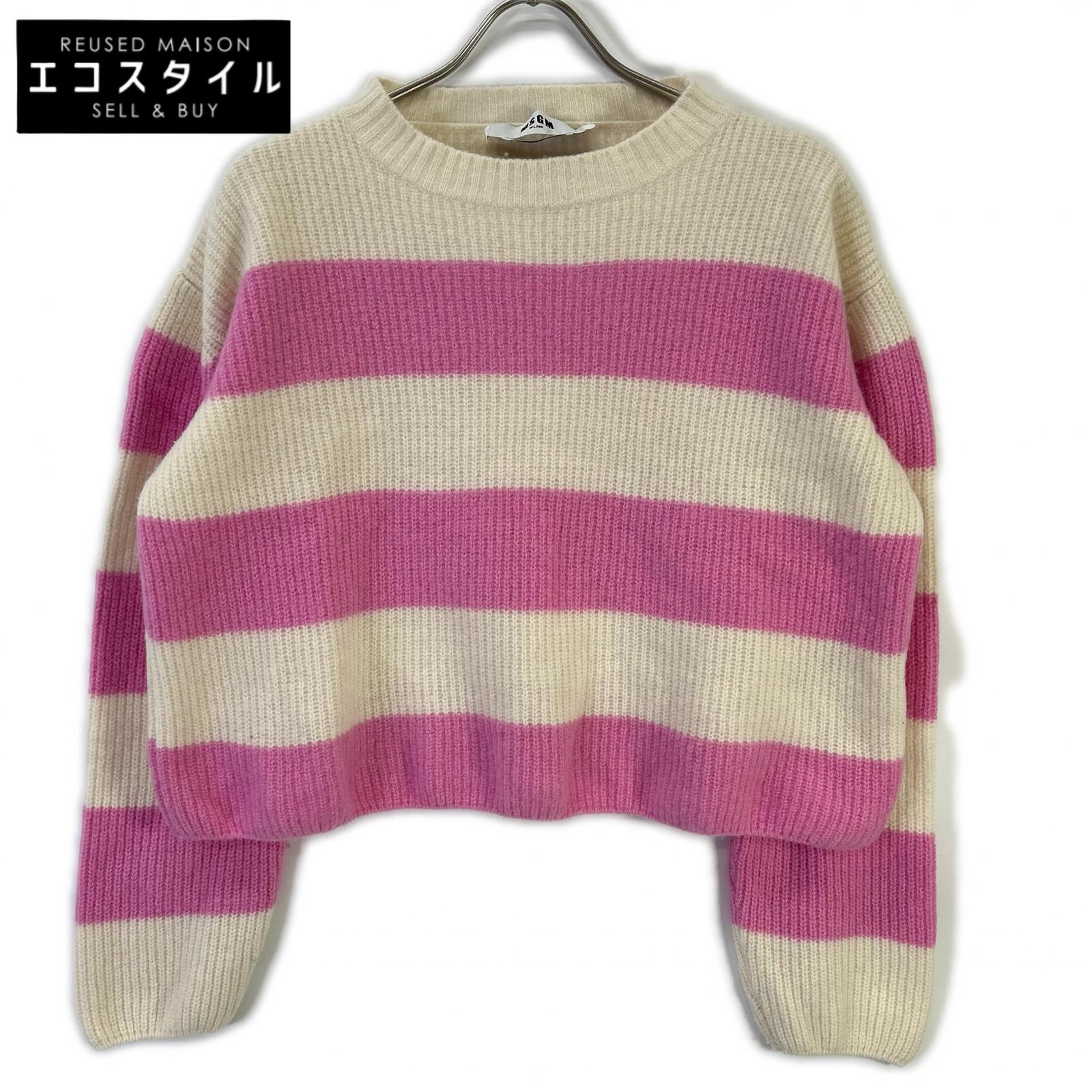 MSGM エムエスジーエム 3141MDM120 ピンク×ホワイト ボーダーニット トップス