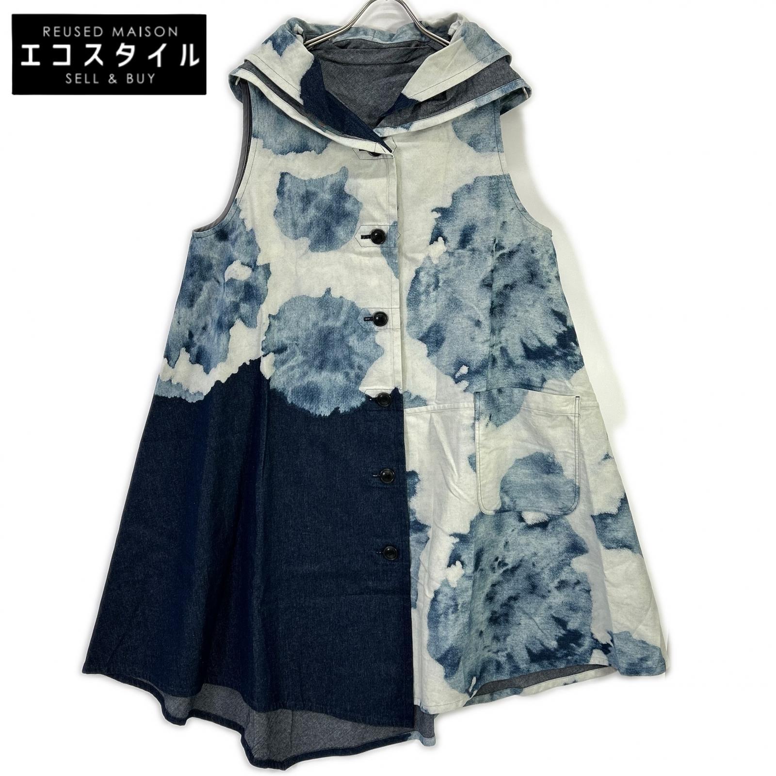 Jiu Senso Unico 慈雨 15222014 ブルー ブリーチフラワー ロングジレ ベスト