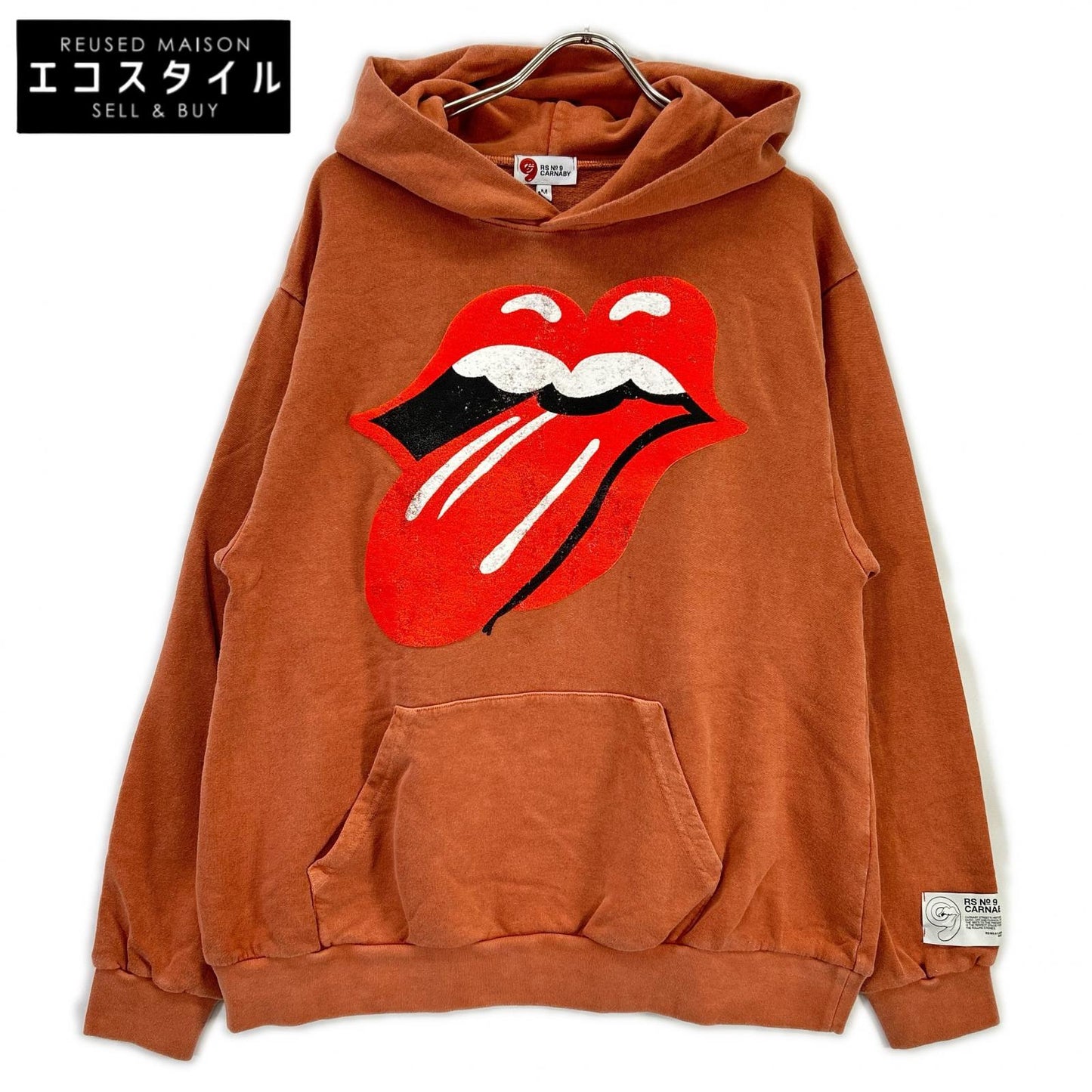RS No.9 アールエス ナンバーナイン レッド The Rolling Stones Carnaby CLASSIC RS LOGO PUFF PRINT HOODIE トップス