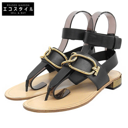 TOD'S トッズ 新品同様 トングサンダル シューズ レディース レザー ブラック 37 1/2 シューズ