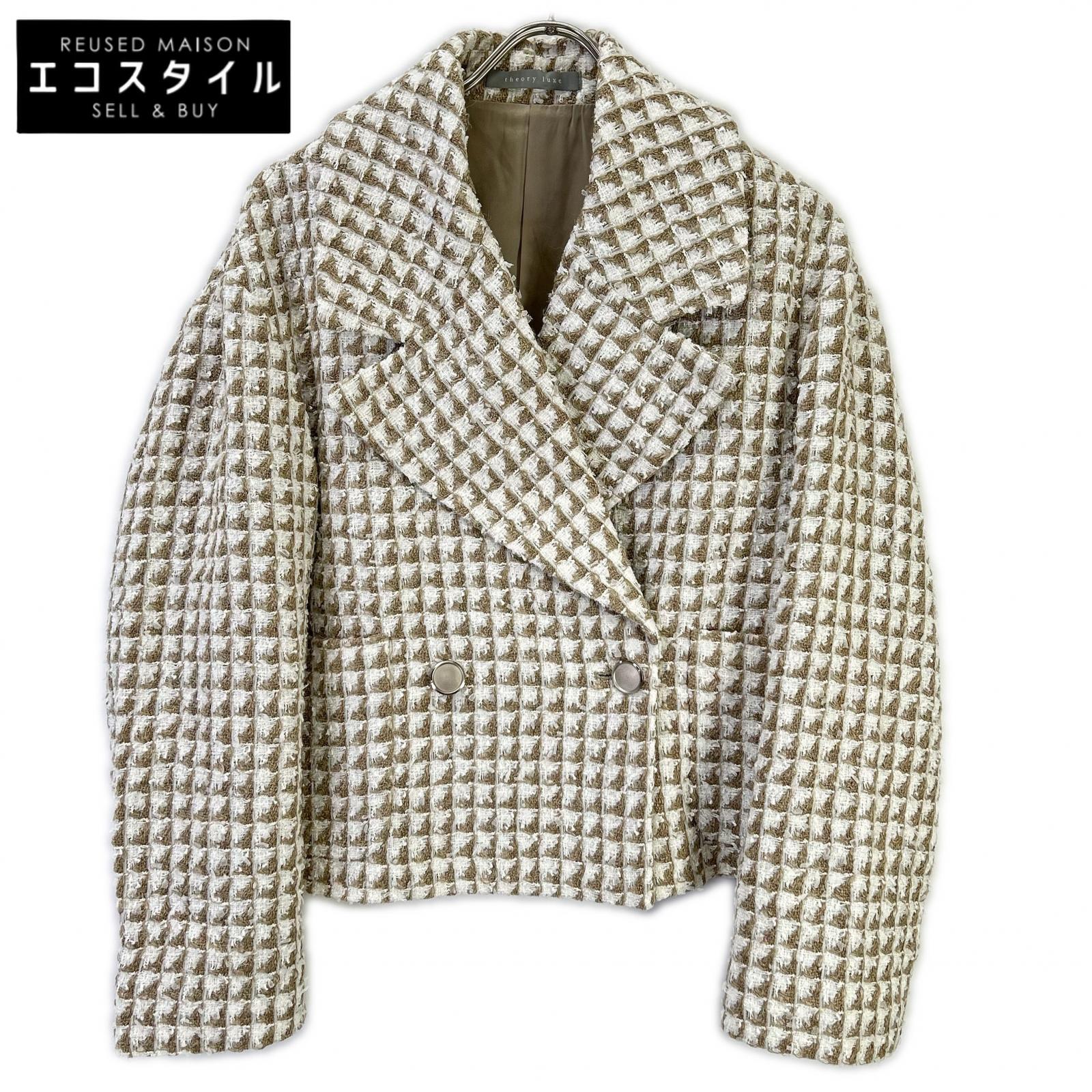 theory luxe セオリーリュクス 23年製 ベージュ ツイード リネン混 ダブル テーラードジャケット ジャケット