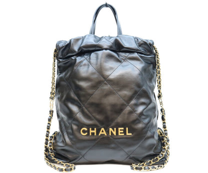 CHANEL シャネル AS3859 ブラック シャネル22 シャイニーカーフ スモール バックパック リュック バックパック