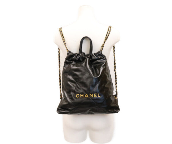 CHANEL シャネル AS3859 ブラック シャネル22 シャイニーカーフ スモール バックパック リュック バックパック