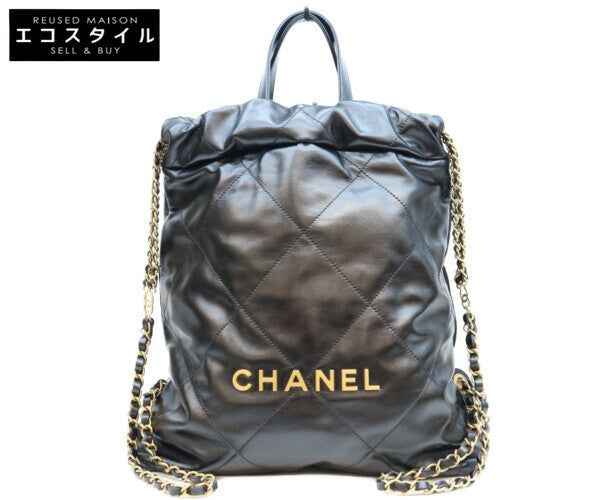 CHANEL シャネル AS3859 ブラック シャネル22 シャイニーカーフ スモール バックパック リュック バックパック