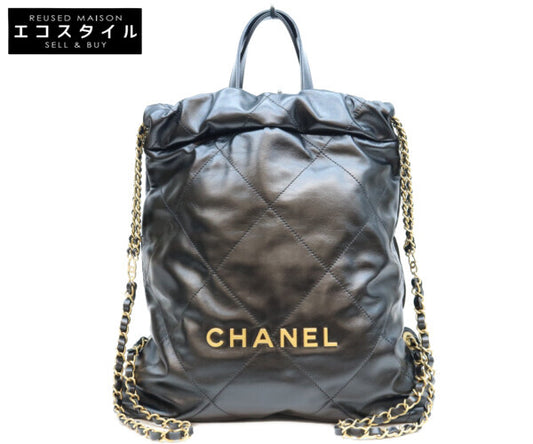 CHANEL シャネル AS3859 ブラック シャネル22 シャイニーカーフ スモール バックパック リュック バックパック