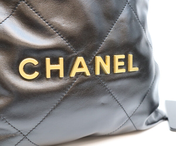 CHANEL シャネル AS3859 ブラック シャネル22 シャイニーカーフ スモール バックパック リュック バックパック