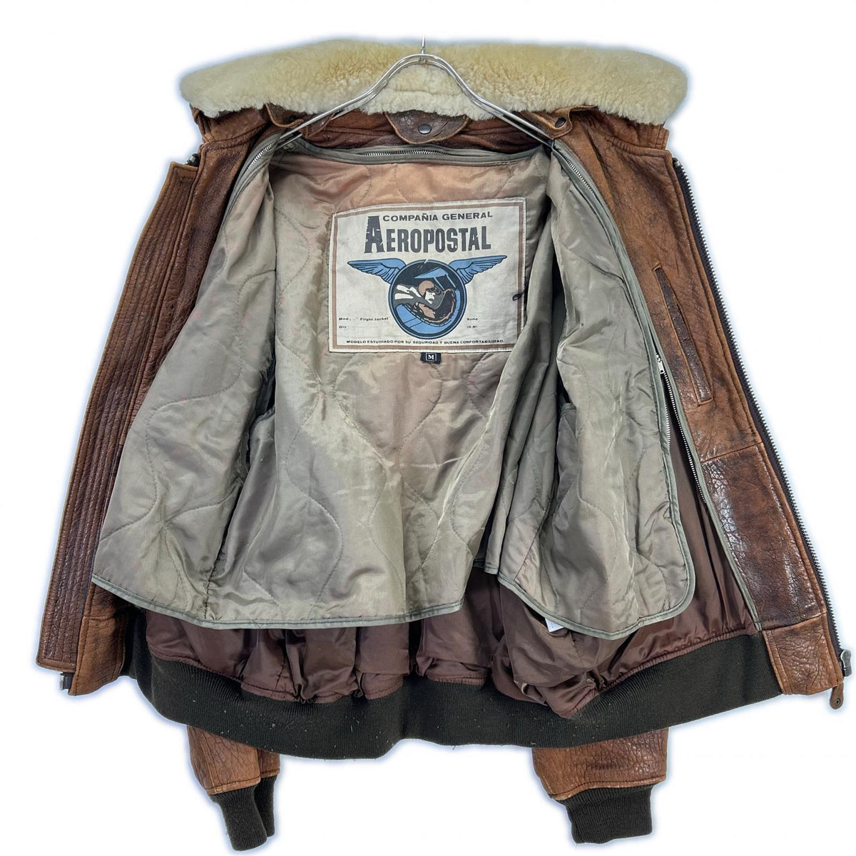 VINTAGE 【AEROPOSTAL】 Brown Leather Shearling Flight Jacket Jacket