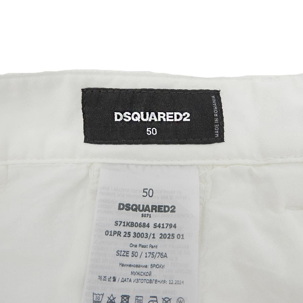 DSQUARED2 ディースクエアード One Pleat チノ パンツ コットン ボトムス メンズ ホワイト 50 S71KB0684 S41794 ボトムス