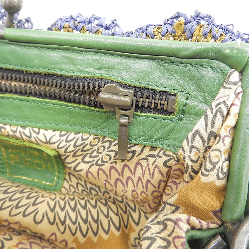 JAMIN PUECH ジャマンピュエッシュ 刺繍 パッチワーク がまぐち バッグ ハンドバッグ レディース グリーン系 ハンドバッグ