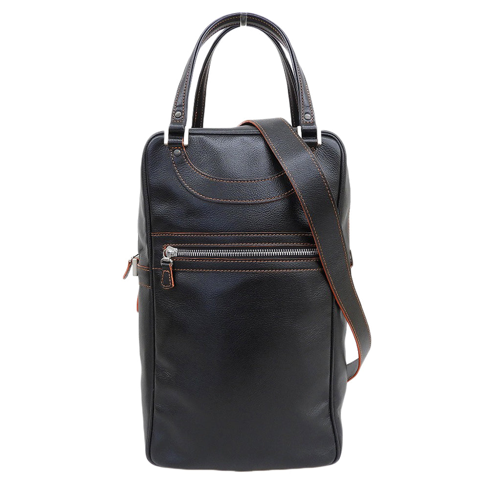 JACQUES LE CORRE ジャックルコー 美品 リスボン ミニボストン バッグ 2WAY ショルダー ハンドバッグ メンズ ブラック×オレンジ ハンドバッグ
