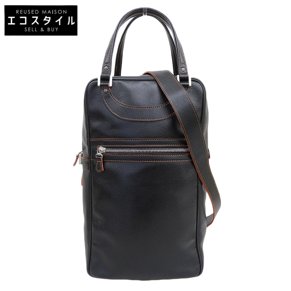 JACQUES LE CORRE ジャックルコー 美品 リスボン ミニボストン バッグ 2WAY ショルダー ハンドバッグ メンズ ブラック×オレンジ ハンドバッグ
