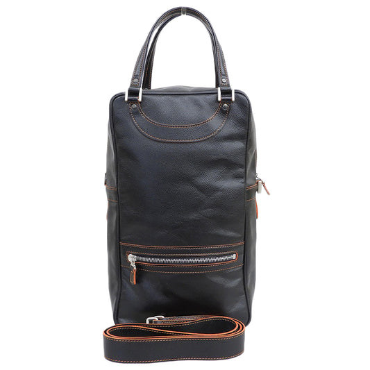 JACQUES LE CORRE ジャックルコー 美品 リスボン ミニボストン バッグ 2WAY ショルダー ハンドバッグ メンズ ブラック×オレンジ ハンドバッグ