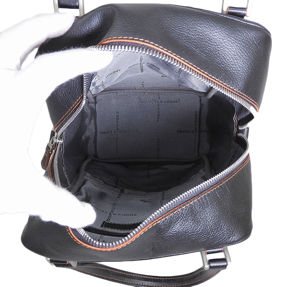 JACQUES LE CORRE ジャックルコー 美品 リスボン ミニボストン バッグ 2WAY ショルダー ハンドバッグ メンズ ブラック×オレンジ ハンドバッグ