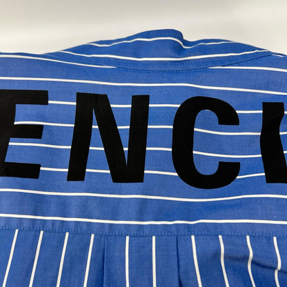BALENCIAGA バレンシアガ 18年製 ブルー バックロゴ オーバーサイズストライプシャツ トップス