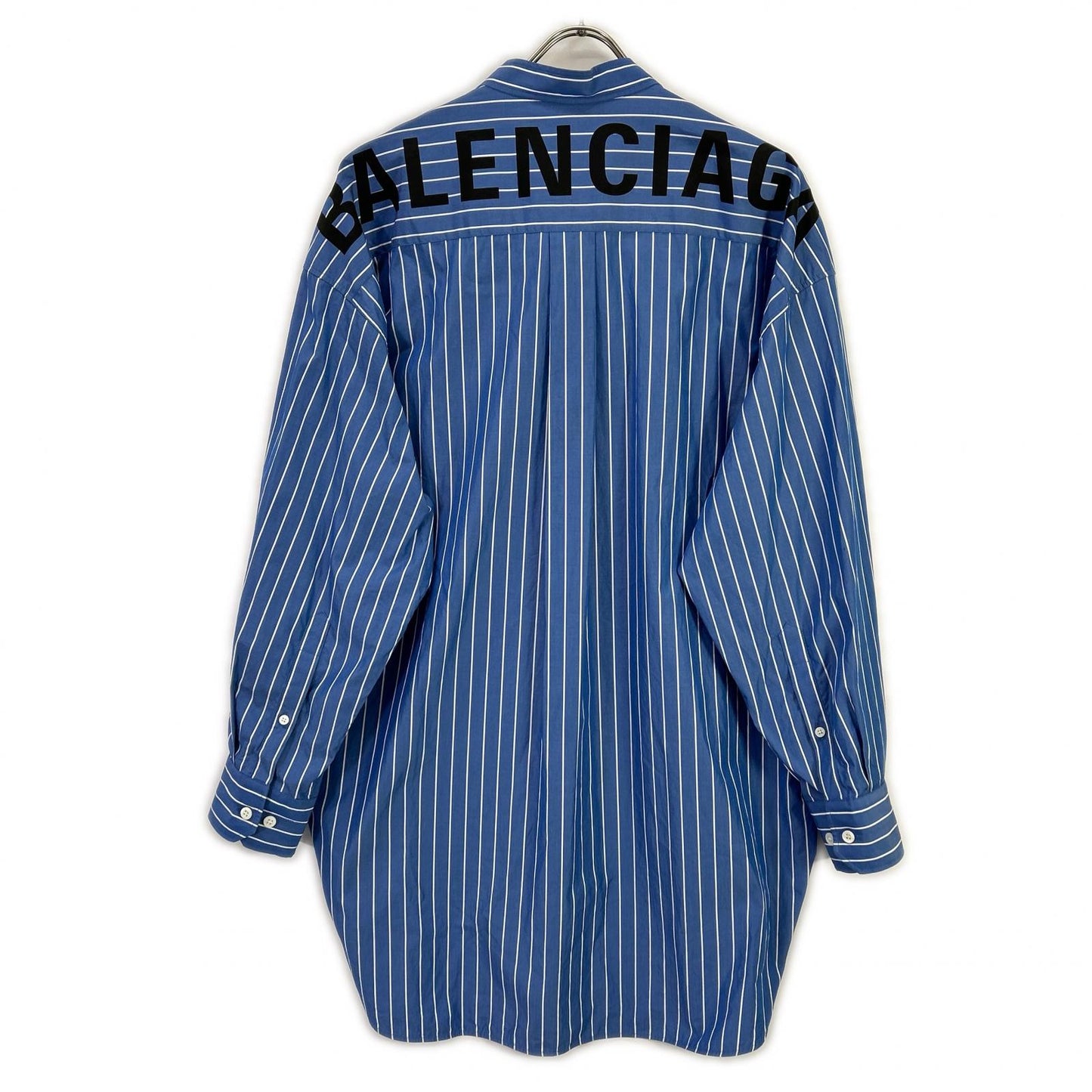 BALENCIAGA バレンシアガ 18年製 ブルー バックロゴ オーバーサイズストライプシャツ トップス