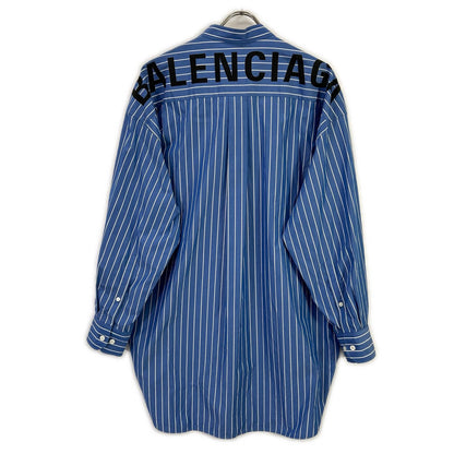 BALENCIAGA バレンシアガ 18年製 ブルー バックロゴ オーバーサイズストライプシャツ トップス