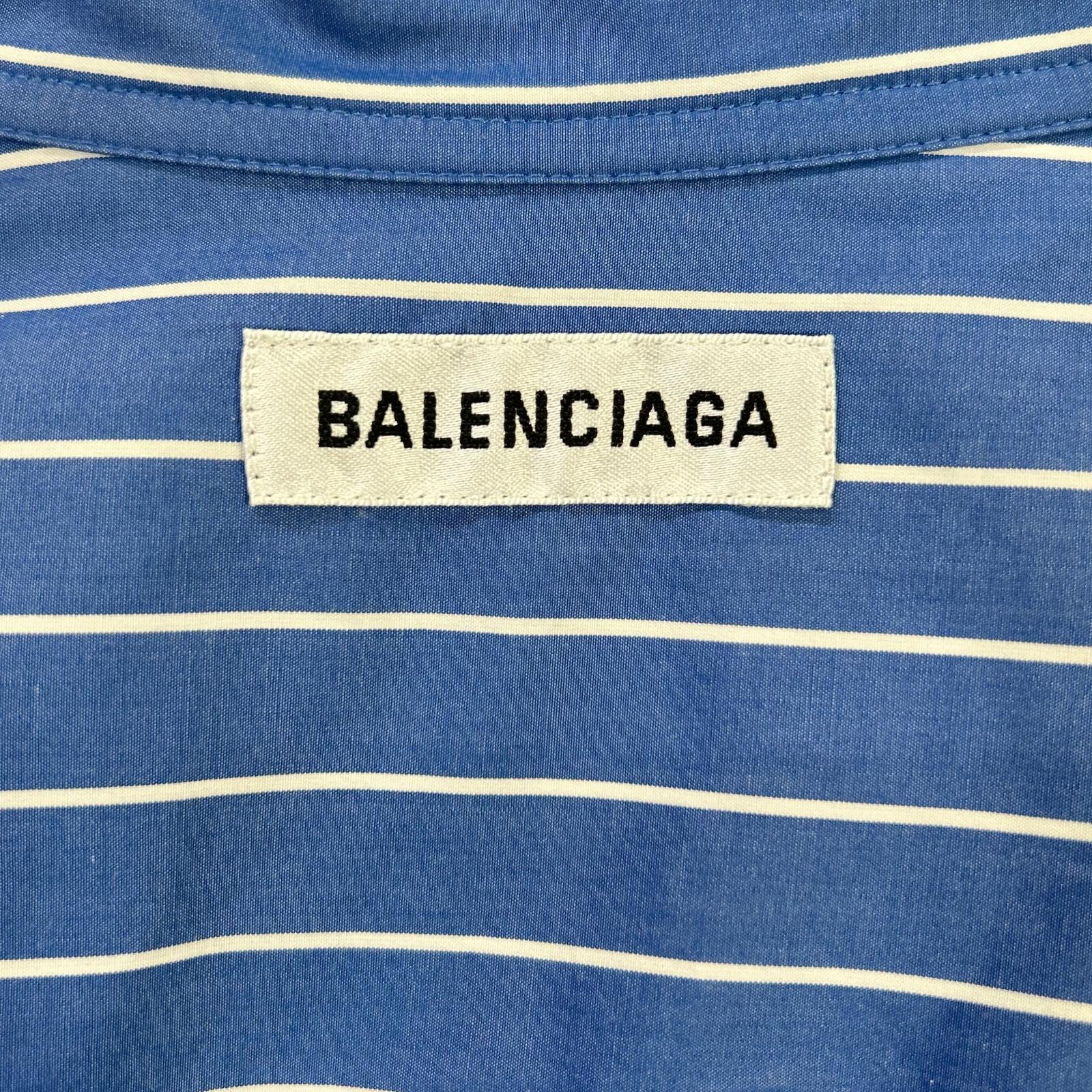 BALENCIAGA バレンシアガ 18年製 ブルー バックロゴ オーバーサイズストライプシャツ トップス