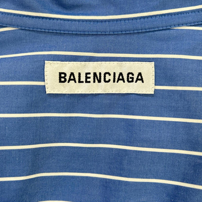 BALENCIAGA バレンシアガ 18年製 ブルー バックロゴ オーバーサイズストライプシャツ トップス
