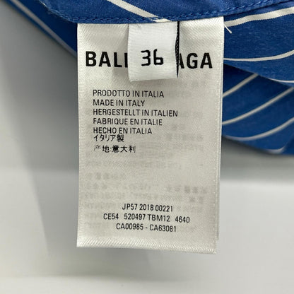BALENCIAGA バレンシアガ 18年製 ブルー バックロゴ オーバーサイズストライプシャツ トップス