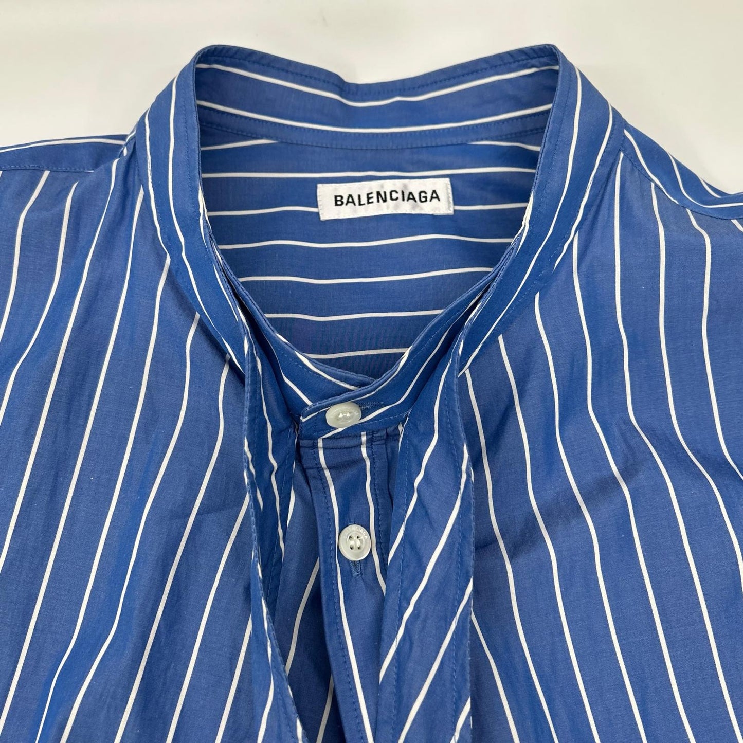 BALENCIAGA バレンシアガ 18年製 ブルー バックロゴ オーバーサイズストライプシャツ トップス