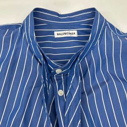 BALENCIAGA バレンシアガ 18年製 ブルー バックロゴ オーバーサイズストライプシャツ トップス