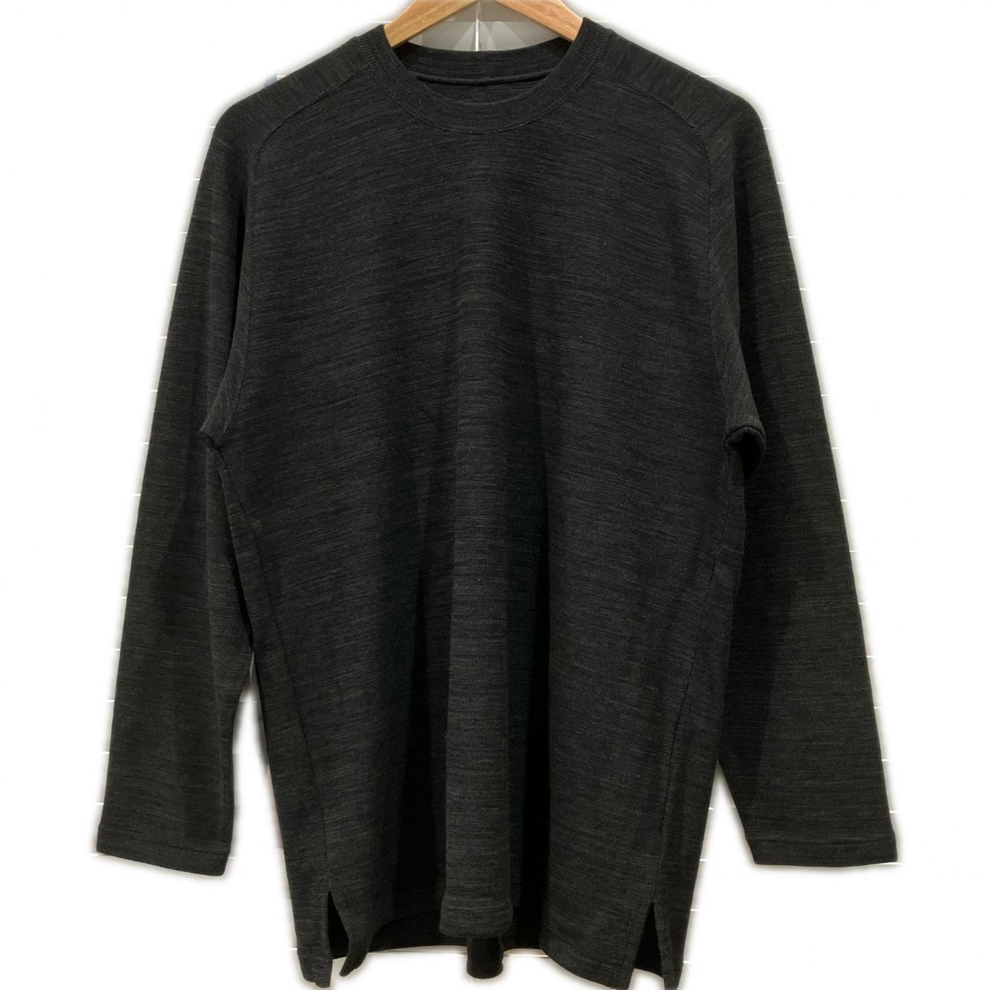 JURGEN LEHL ヨーガンレール ブラック ウール クルーネック L/S リブロングTシャツ トップス
