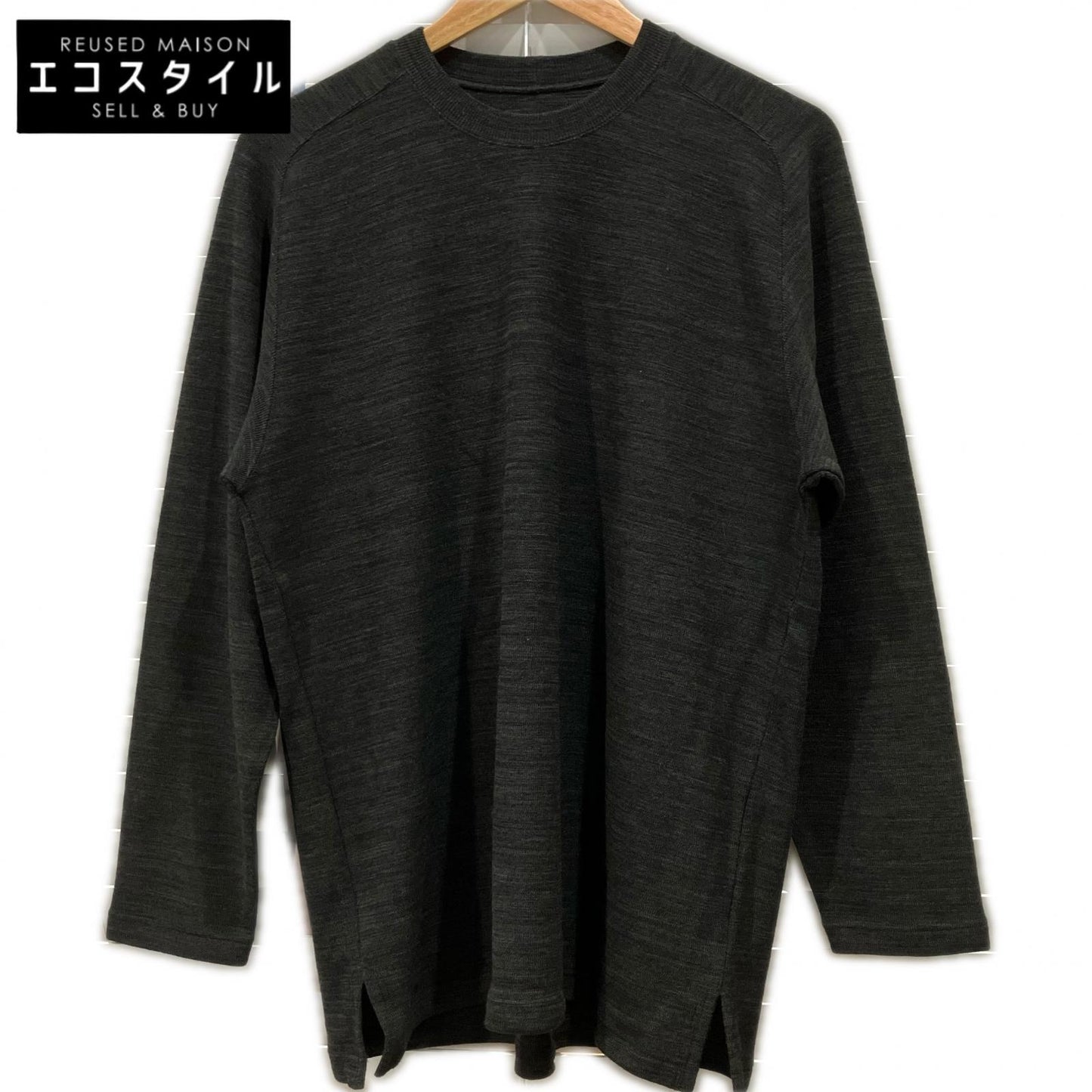 JURGEN LEHL ヨーガンレール ブラック ウール クルーネック L/S リブロングTシャツ トップス