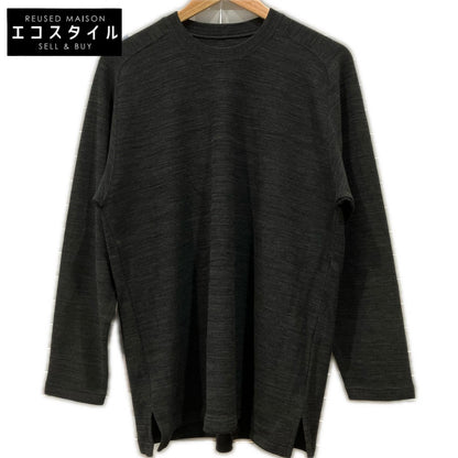 JURGEN LEHL ヨーガンレール ブラック ウール クルーネック L/S リブロングTシャツ トップス