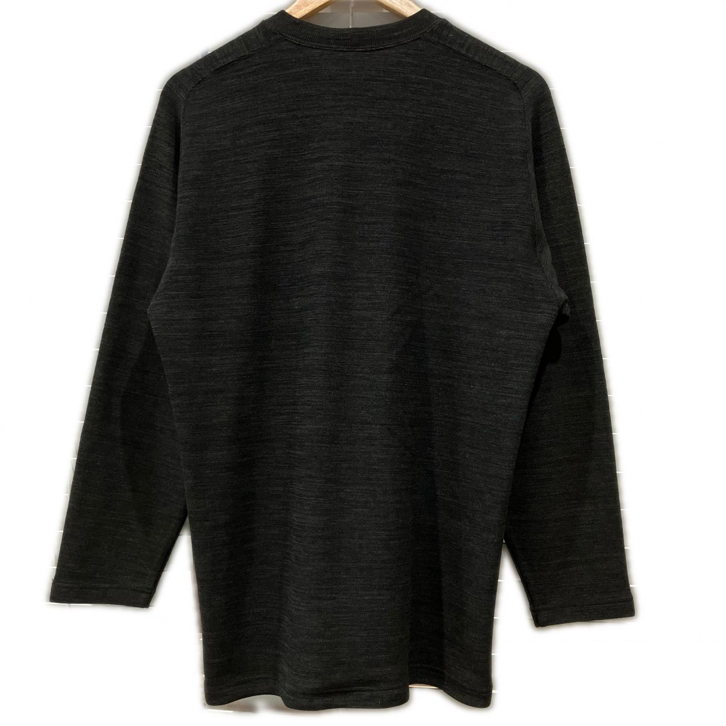 JURGEN LEHL ヨーガンレール ブラック ウール クルーネック L/S リブロングTシャツ トップス