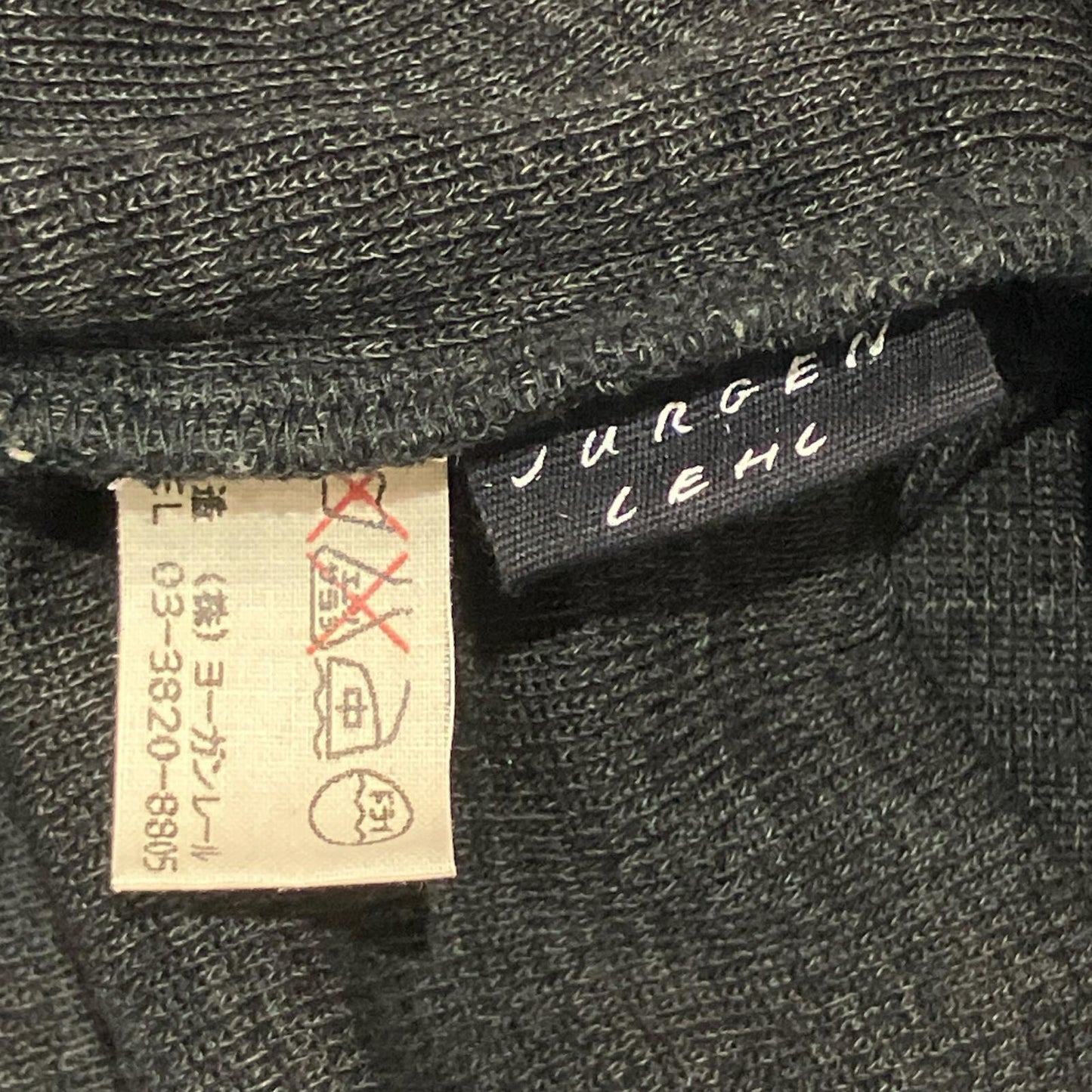 JURGEN LEHL ヨーガンレール ブラック ウール クルーネック L/S リブロングTシャツ トップス