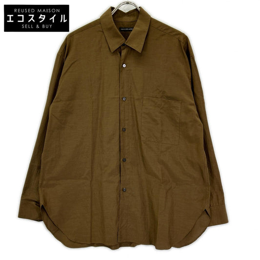 JURGEN LEHL ヨーガンレール ブラウン シルク×コットン スタンドカラー L/S シャツ トップス
