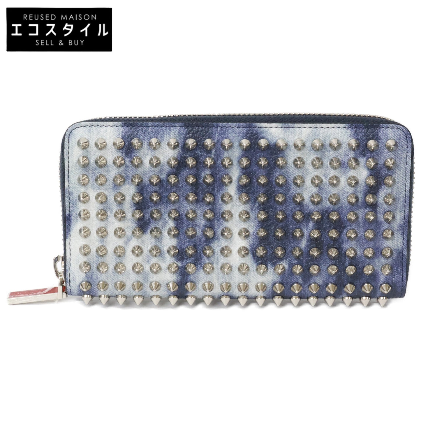 CHRISTIAN LOUBOUTIN クリスチャンルブタン 【新品】1215109 M PANETTONE WALLET デニム調 スパイク 長財布 長財布（小銭入れあり）