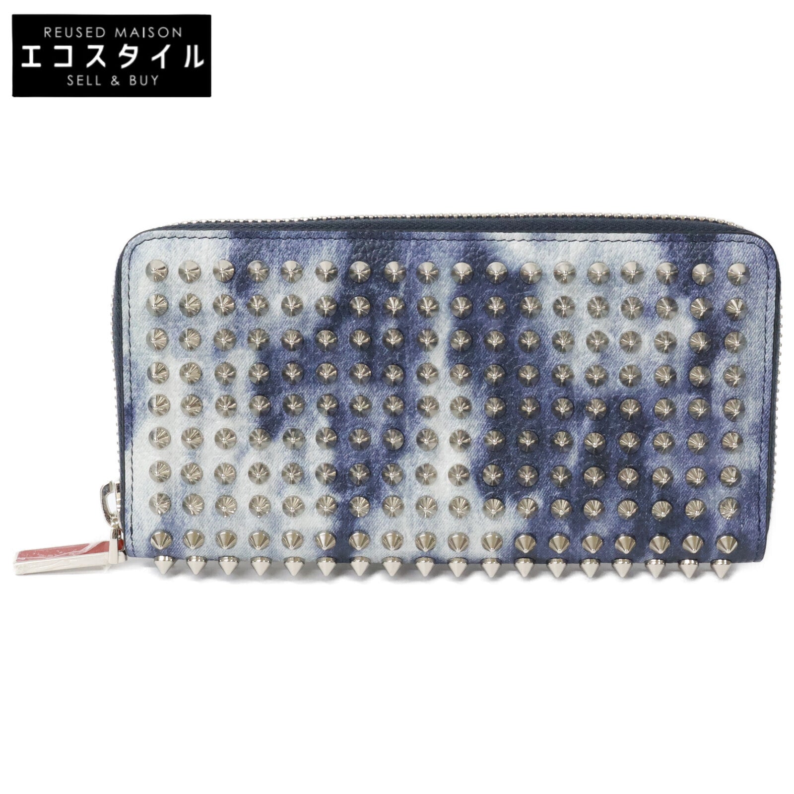 CHRISTIAN LOUBOUTIN クリスチャンルブタン 【新品】1215109 M PANETTONE WALLET デニム調 スパイク 長財布 長財布（小銭入れあり）