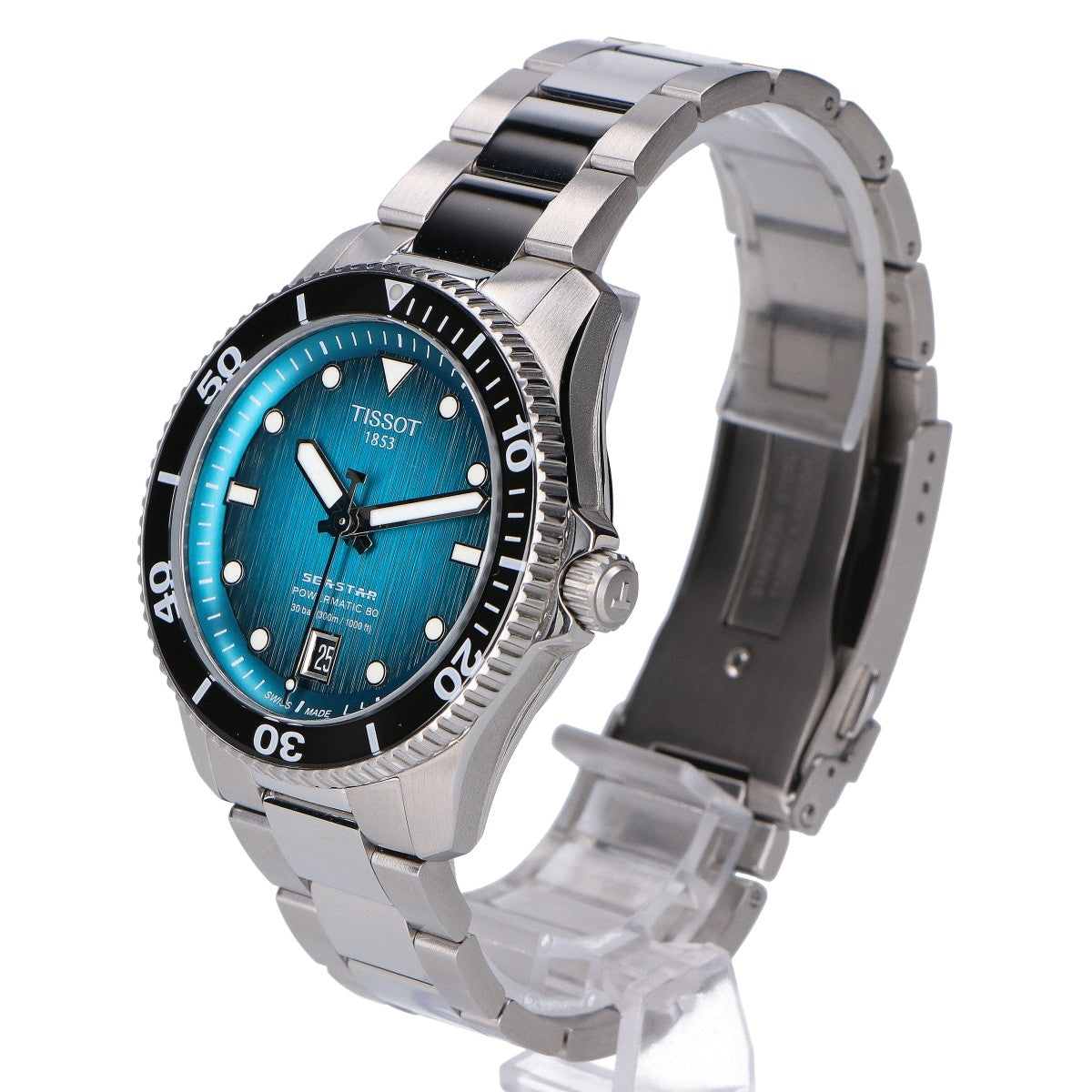 TISSOT ティソ 【美品】T120.807.11.091.00 TISSOT シースター 1000 40mm シースルーバック 自動巻き 腕時計