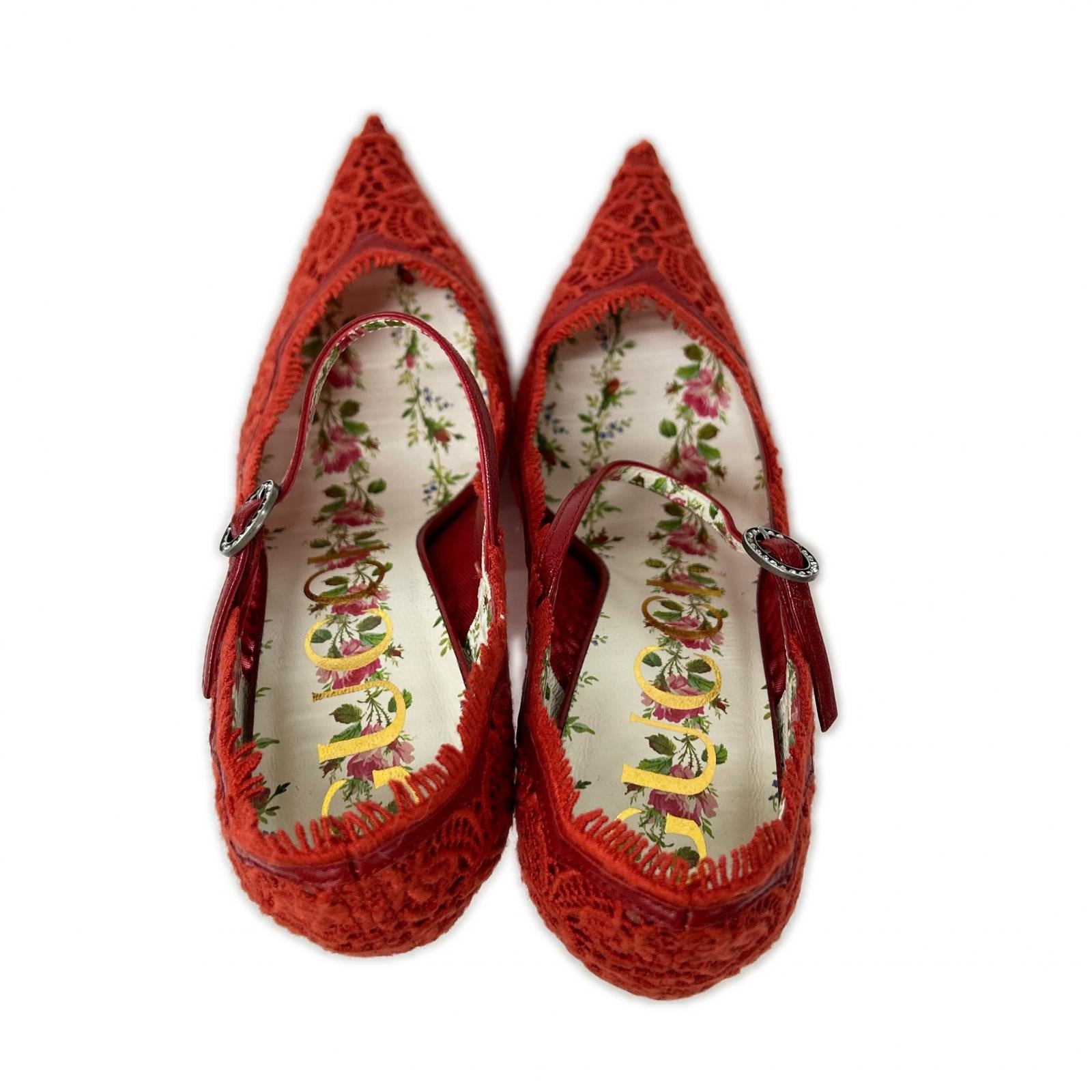 GUCCI グッチ 【新品同様】レース アンクルストラップ ポインテッドトゥ ヒール パンプス シューズ