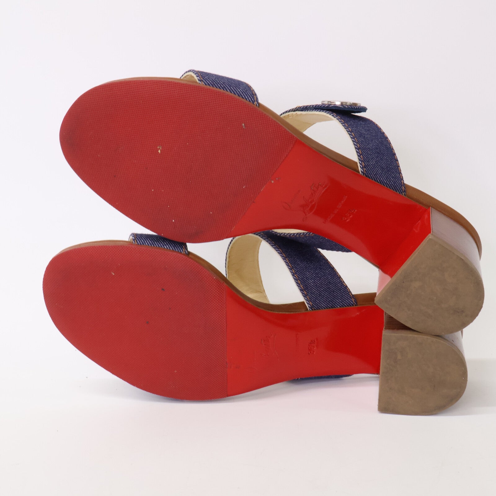CHRISTIAN LOUBOUTIN クリスチャンルブタン 【美品】SANDENIM チャンキーヒール デニム ベルト サンダル シューズ