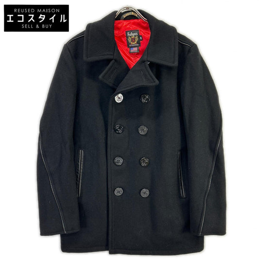 schott ショット 7081 ブラック レザーパイピング ピーコート コート