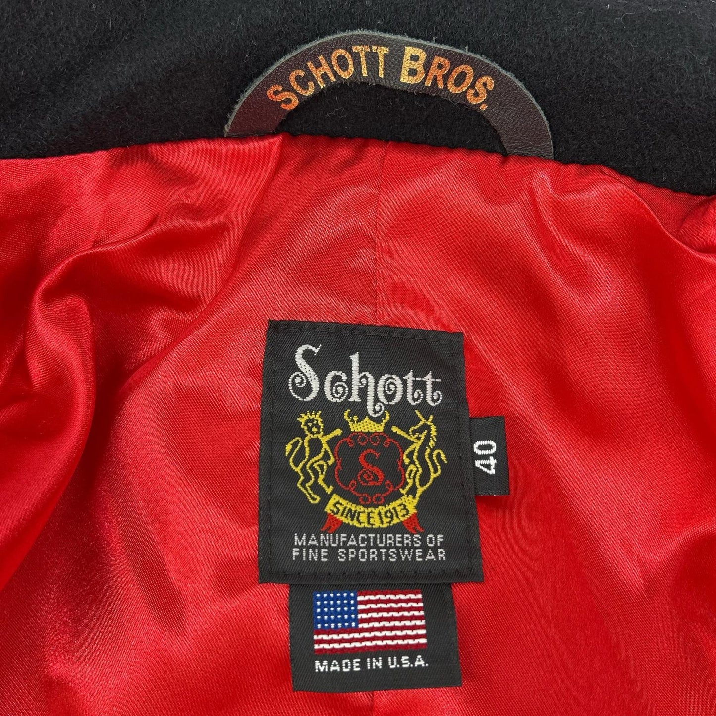 schott ショット 7081 ブラック レザーパイピング ピーコート コート