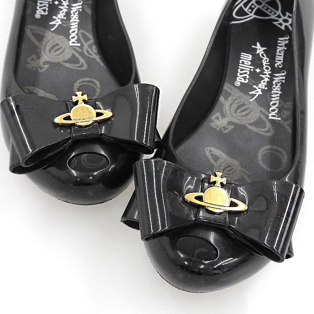VivienneWestwood ヴィヴィアンウエストウッド メリッサ リボン バレエシューズ PVC レディース ブラック 23 1/2 シューズ
