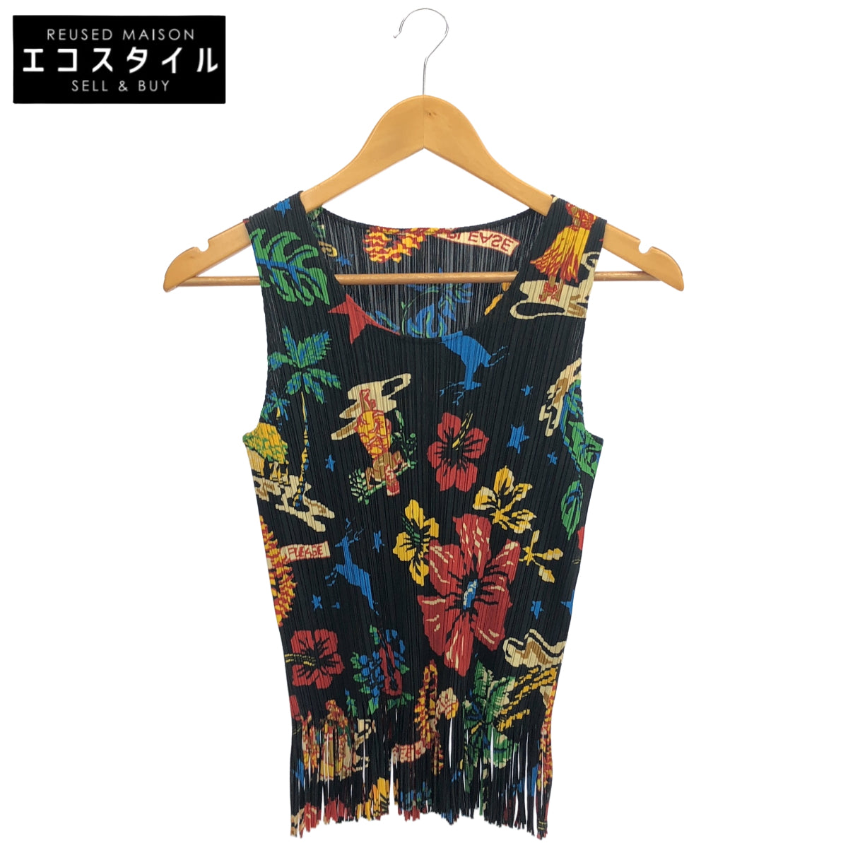 PLEATS PLEASE Pleats Please PP33-JK771 Black All-Over Pattern Fringe Sleeveless Top Top