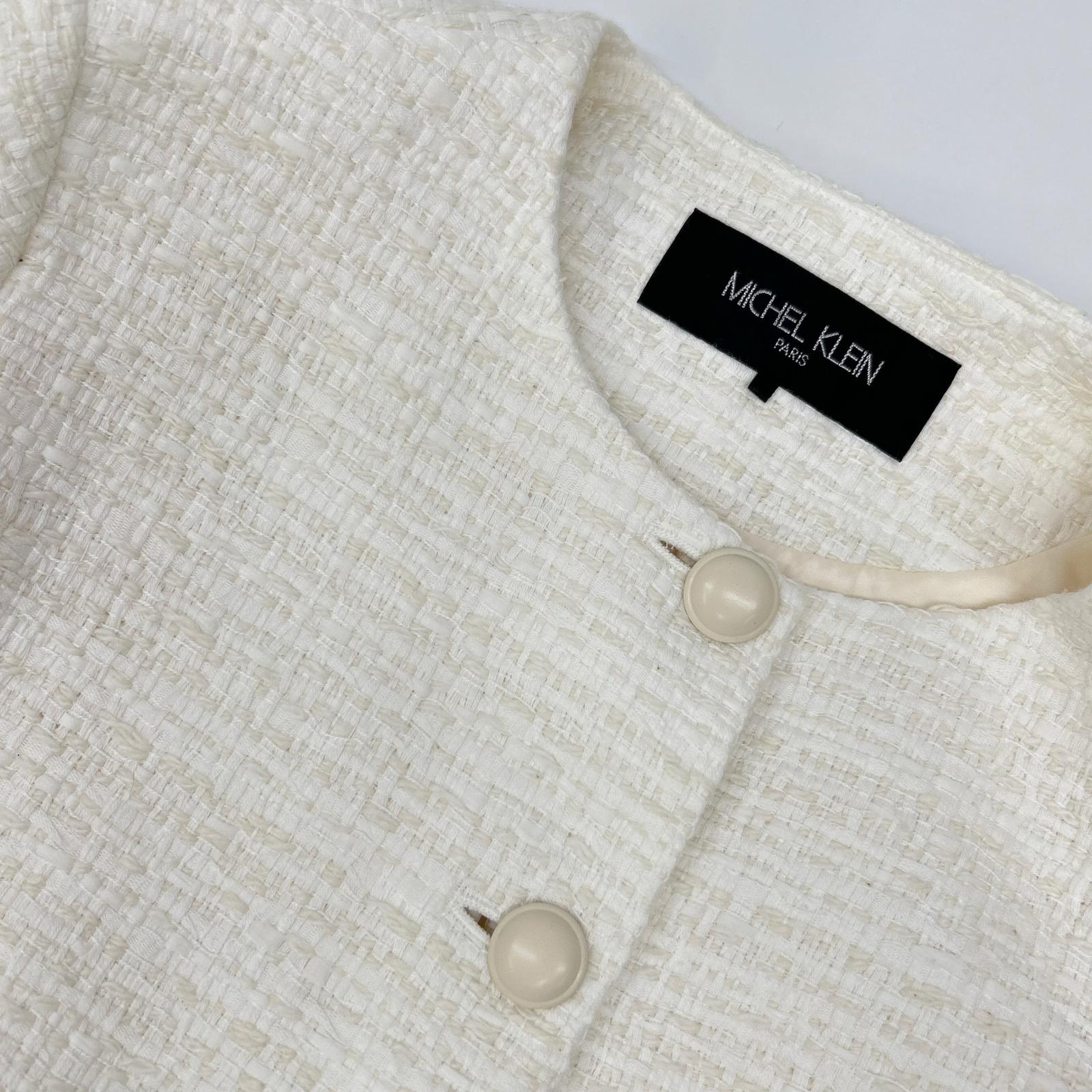 MICHELKLEIN ミッシェルクラン FMJDS-12460 ホワイト ノーカラーツイードジャケット ジャケット